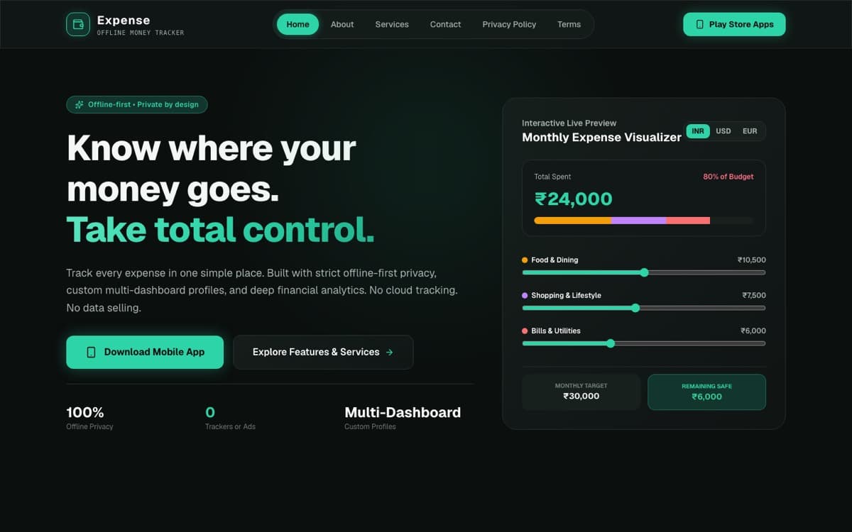 Expense homepage