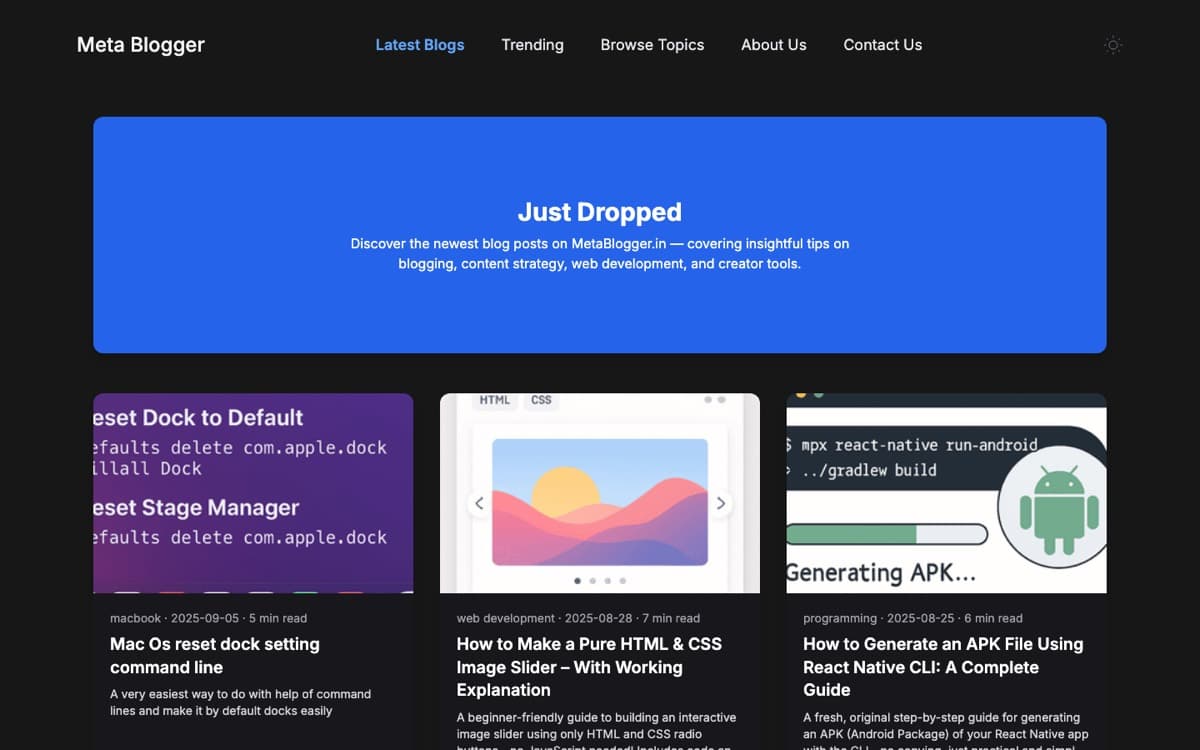 Meta Blogger homepage