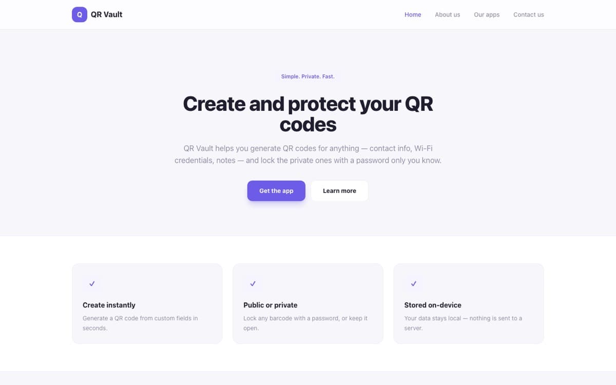 QR Vault homepage