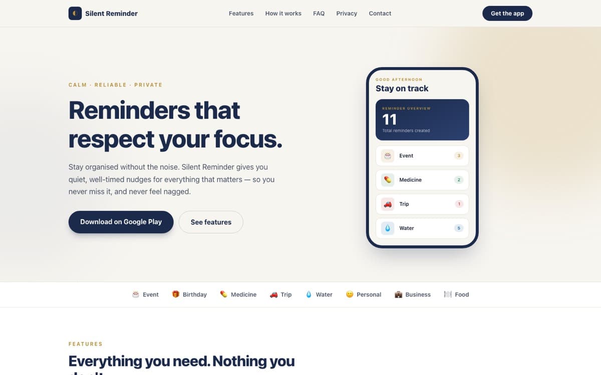 Silent Reminder homepage